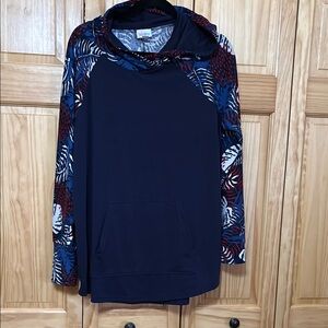 Navy Hoodie with Patterned Sleeves